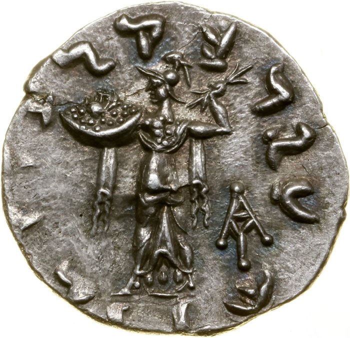 Grækenland, Græsk-Baktriske Rige. Menander (160–145 BC). Drachm (ND) 155 - 130 BC Pushkalavati - extremely rare