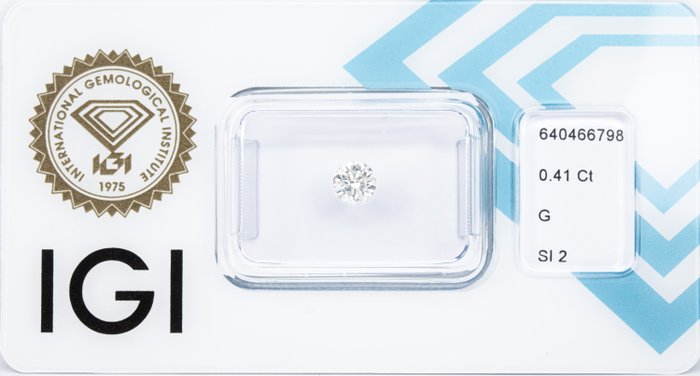 Ingen mindstepris - 1 pcs Diamant  (Natur)  - 0.41 ct - Rund - G - SI2 - International Gemological Institute (IGI)