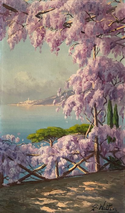 Guglielmo Welters (1913-2003) - Glicini sul golfo di Sanremo