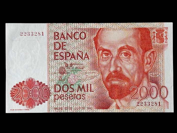 Spanien. - 2000 Pesetas - 1980 - Juan Ramon Jiménez - Sin Serie - (B030) - Pick 159  (Ingen mindstepris)