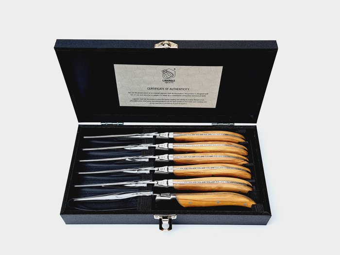 Laguiole - 6x Luxury Steak Knives - Olive Wood - style de - Bordknive sæt (6) - Oliventræ