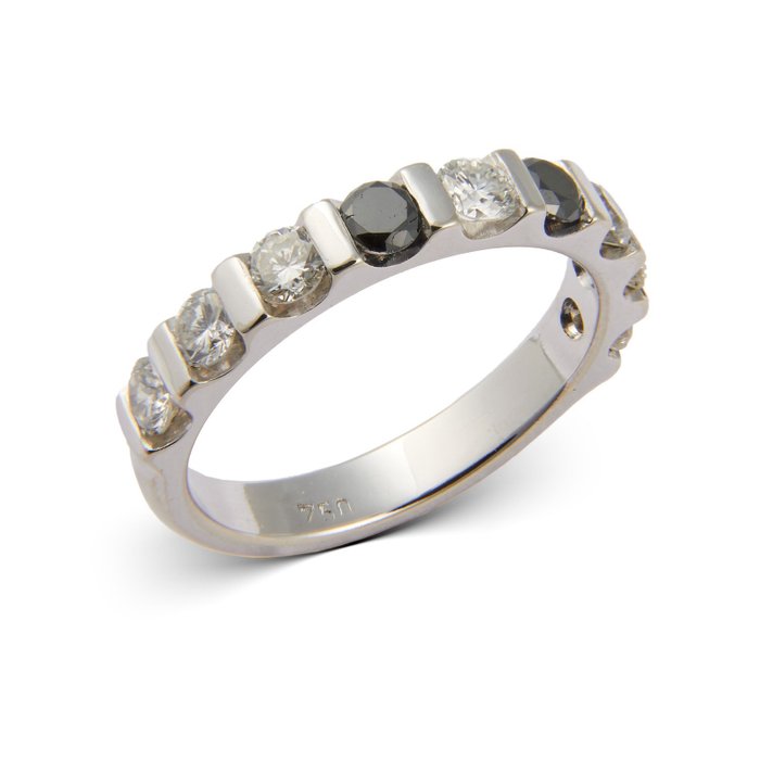 Alliancering - 18 kraat Hvidguld -  0.97ct. tw. Diamant (Natur)  - Onyx - Unik hukommelsesring 52