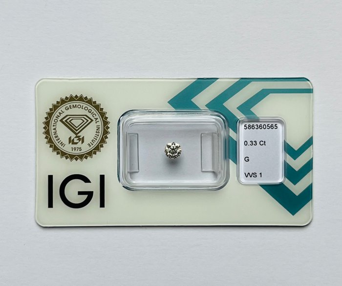 1 pcs Diamant  (Natur)  - 0.33 ct - Rund - G - VVS1 - International Gemological Institute (IGI) - Ex Ex Ex Ingen