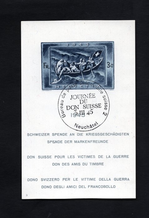 Schweiz 1945 - Krigsofre stempel fra blok på 1 bogstav + separat blok - Gratis forsendelse over hele verden - Zumstein  21+21a / Michel  445+blok 11