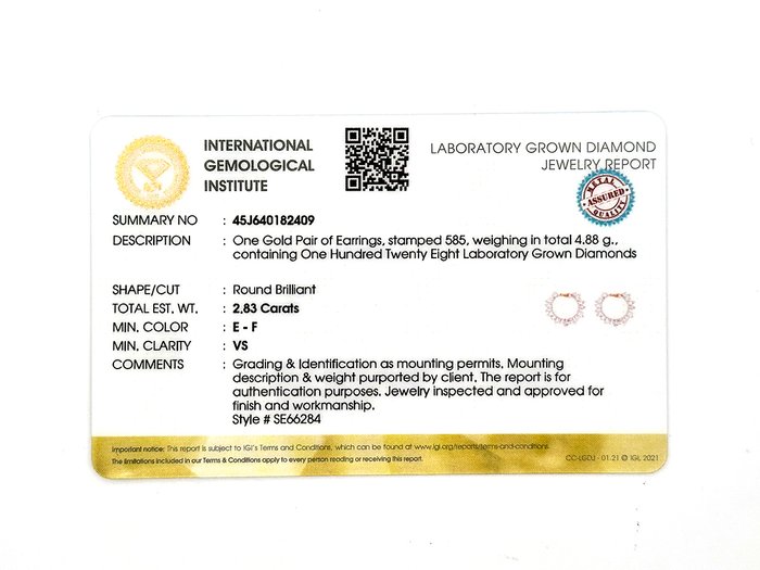 Øreringe - 14 karat Rosaguld -  2.83ct. tw. Diamant (Laboratoriedyrket)