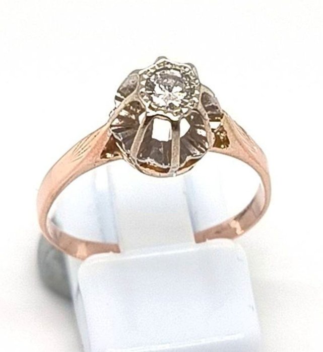 Ring - 18 kraat Hvidguld, Rosaguld -  0.26ct. tw. Diamant (Natur)  - Art Deco Solitaire RS 60