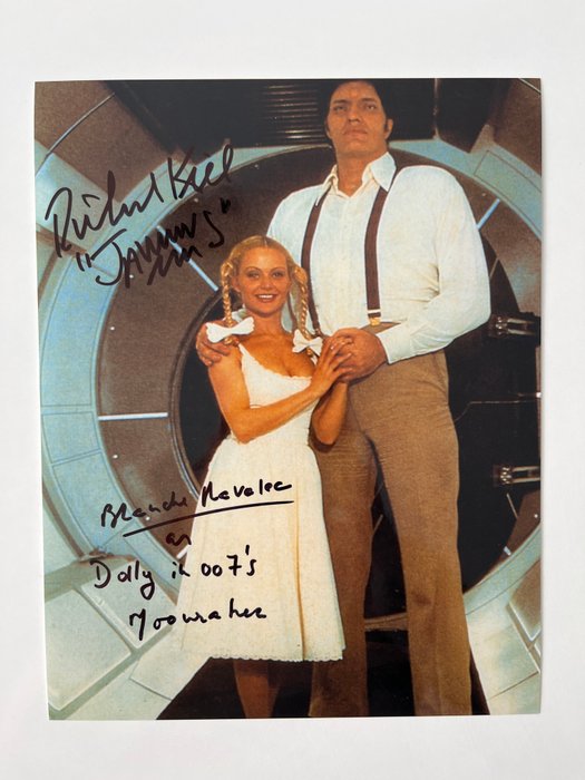 James Bond 007: Moonraker, Double signed Richard Kiel (+) as "Jaws" and Blanche Ravalec as "Dolly"  with B'BC holographic COA