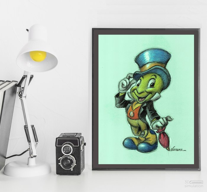 Joan Vizcarra - Jiminy Cricket: A Guiding Light - Pinocchio (Disney, 1940) - Original Drawing - Pencil Art