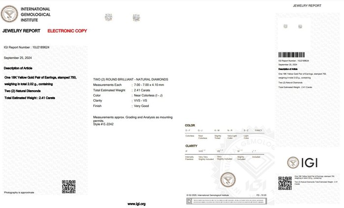 Øreringe - 18 kraat Gulguld -  2.41ct. tw. Diamant (Natur)