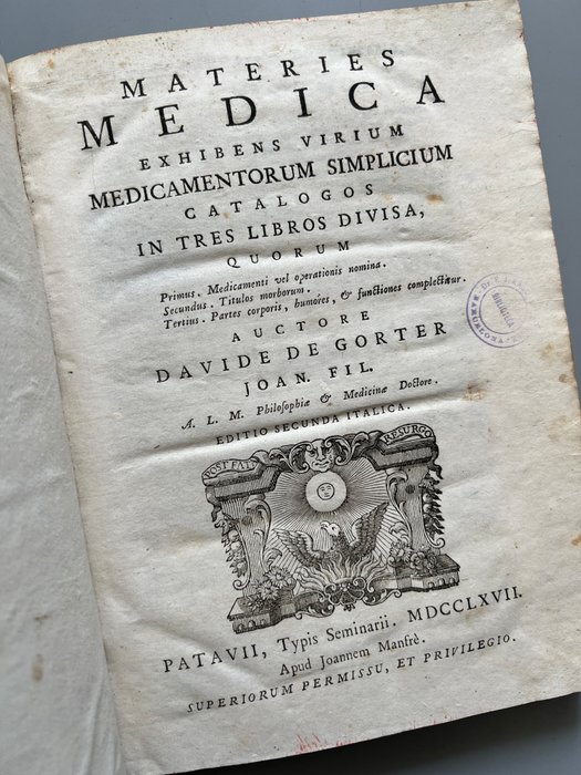 Davide de Gorter - Materies medica exhibens virium medicamentorum simplicium catalogos in tres libros divisa - 1767