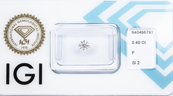 Ingen mindstepris - 1 pcs Diamant  (Natur)  - 0.40 ct - Rund - F - SI2 - International Gemological Institute (IGI)