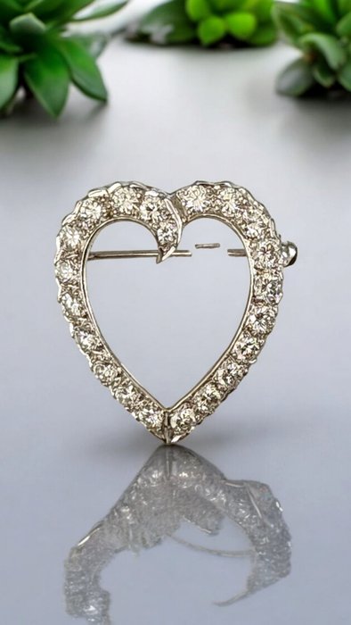 Broche - 18 kraat Hvidguld, Antik 18K guld- og diamantbroche 2,0 Ct -  2.00ct. tw. Diamant (Natur)