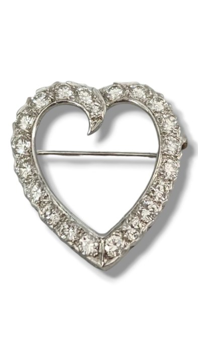 Broche - 18 kraat Hvidguld, Antik 18K guld- og diamantbroche 2,0 Ct -  2.00ct. tw. Diamant (Natur)