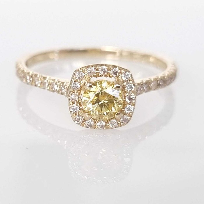 Ring - 14 karat Gulguld -  0.65ct. tw. Gul Diamant (Naturfarvet) - Diamant