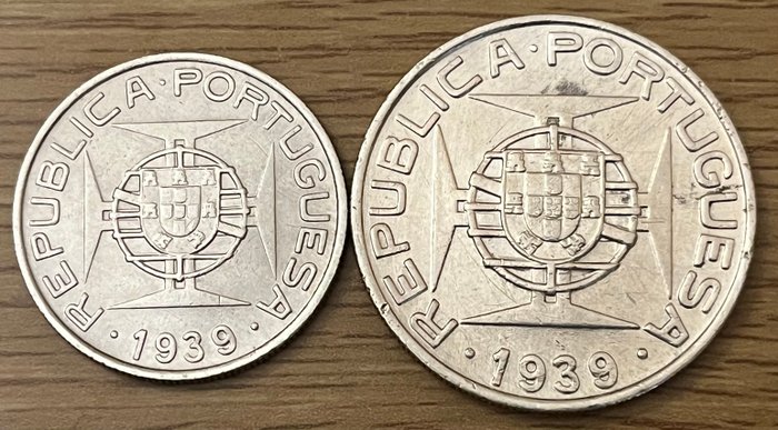 São Tomé og Príncipe (Portugisisk Territorie). Republic. 5 + 10 Escudos 1939 (2 moedas)  (Ingen mindstepris)