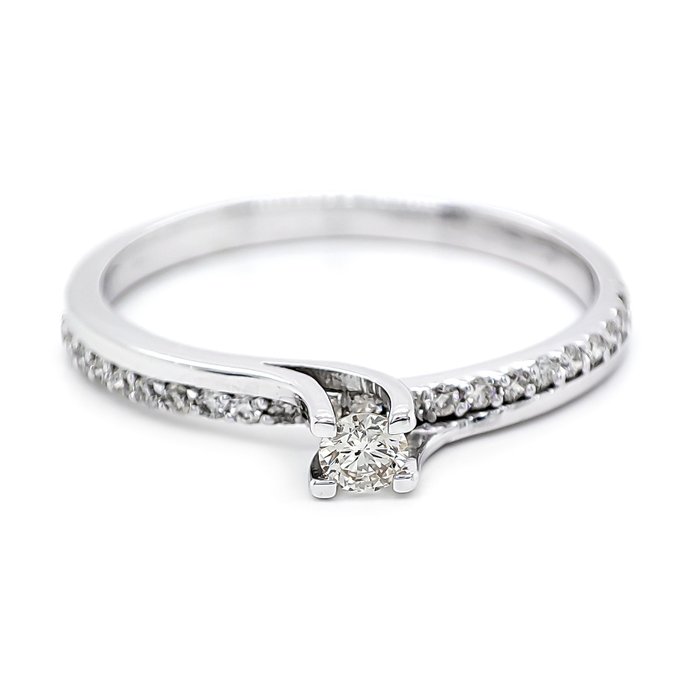 Ring - 14 karat Hvidguld -  024ct tw Diamant (Natur)