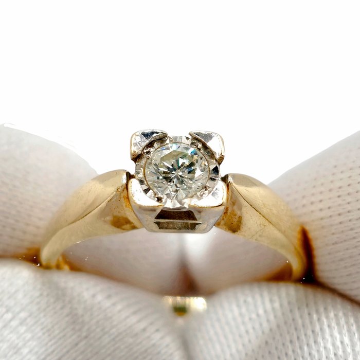 Ingen mindstepris - Forlovelsesring - 9 kt. Gulguld -  0.25ct. tw. Diamant (Natur)  - Naturlig diamant kabale