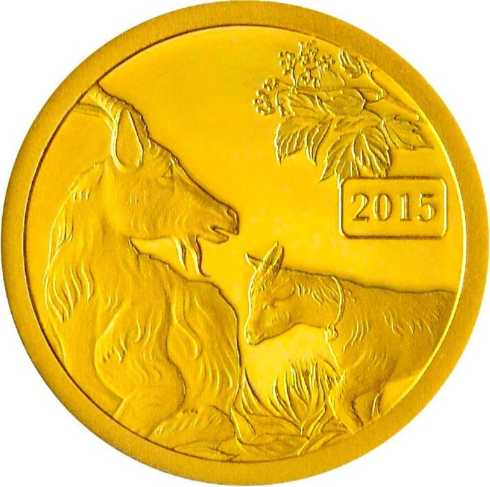 Tokelau. 5 Dollars 2015 "Year of the Goat - Chinese Lunar Year", (.999) Proof  (Ingen mindstepris)