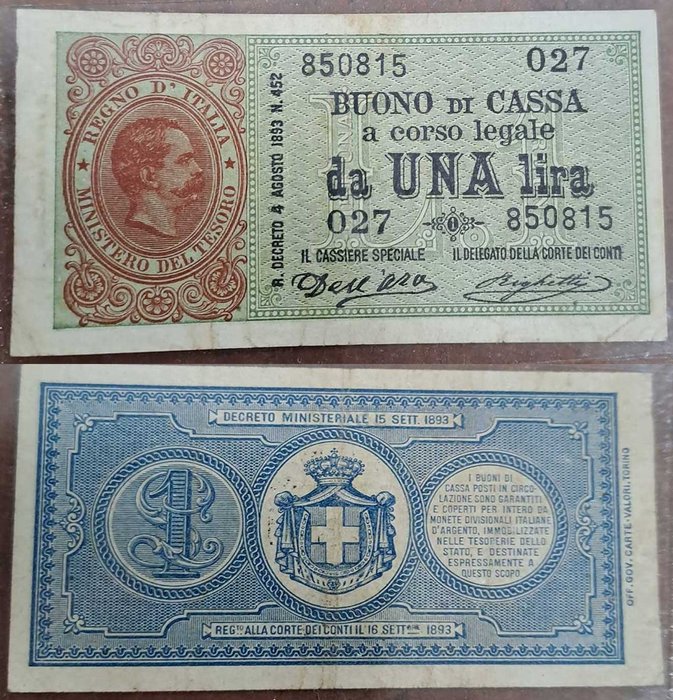 Italien. - 1 Lira 1893 - Gigante BS 1A