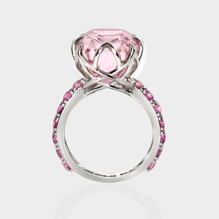 Ingen mindstepris - Ring - 14 karat Hvidguld -  14.68ct. tw. Kunzit - Safir - IGI 13,32 ct Pink