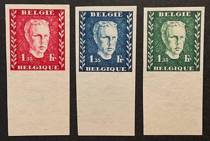 Belgien 1947 - Smagsregent Karel - Komplet serie i 3 farver - Design "De Bast" - E52D/F met VELRAND