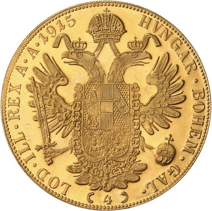 13,96 grams - Guld 980 - 4 Ducat Austria 1915 - 986‰ - Præget bar