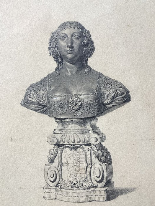 William Behnes (1795-1864) - Highly Detailed Pencil Drawing of a Bronze Bust of Lady Venetia Digby