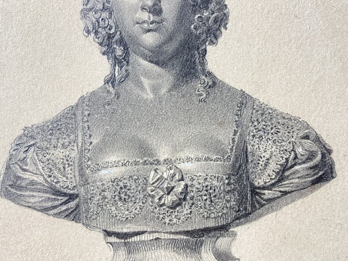 William Behnes (1795-1864) - Highly Detailed Pencil Drawing of a Bronze Bust of Lady Venetia Digby