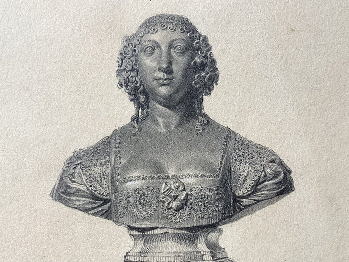 William Behnes (1795-1864) - Highly Detailed Pencil Drawing of a Bronze Bust of Lady Venetia Digby