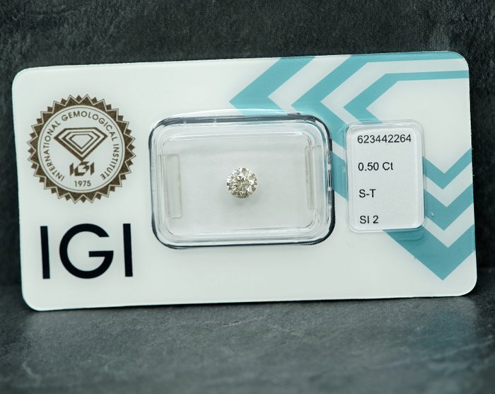 1 pcs Diamant  (Naturfarvet)  - 0.50 ct - Light Gul - SI2 - International Gemological Institute (IGI)