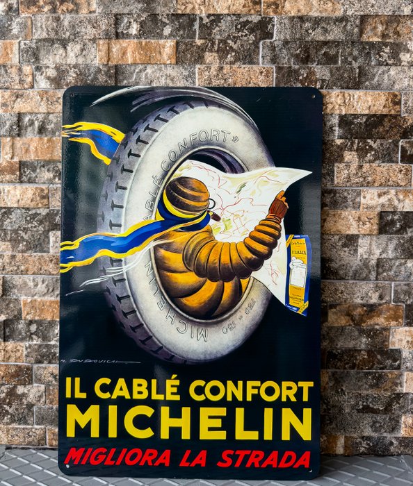 Michelin - Tegn - Michelin - XXL (60x40 cm) Sjældent reklameskilt; Dejlige levende farver; Blank! - Metal