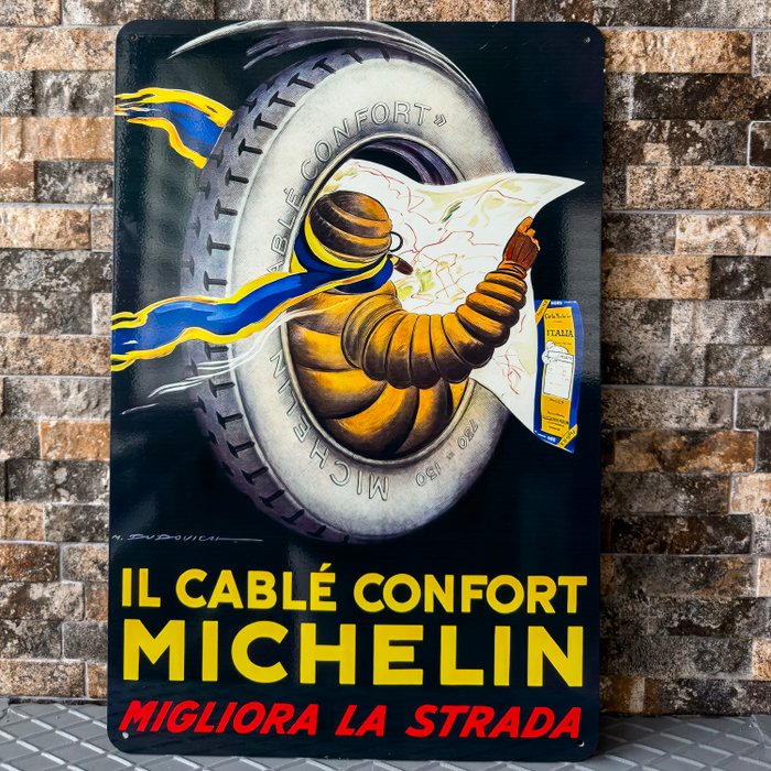 Michelin - Tegn - Michelin - XXL (60x40 cm) Sjældent reklameskilt; Dejlige levende farver; Blank! - Metal