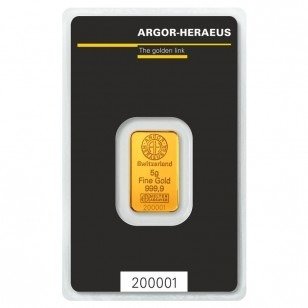 5 gram - Guld 999 - Argor, Heraeus - Forseglet