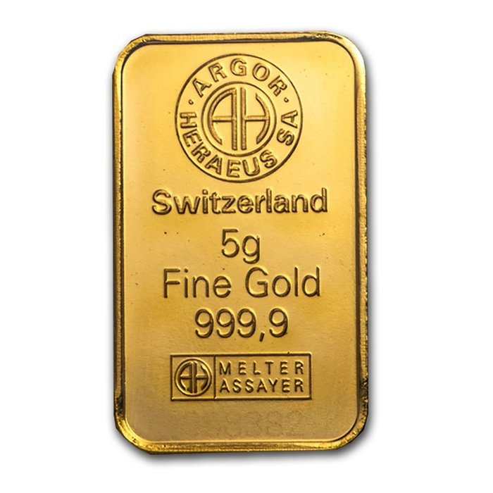 5 gram - Guld 999 - Argor, Heraeus - Forseglet