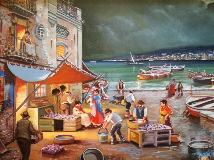 Giuseppe Chillemi ( 1955 ) - Marina di Mergellina al chiar di luna (Napoli)