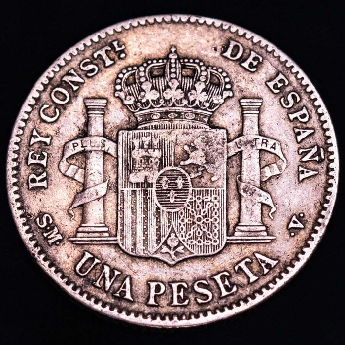 Spanien. Gobierno provisional, Alfonso XII y XIII. Conjunto de 8 monedas de plata de finales del siglo XIX.  (Ingen mindstepris)