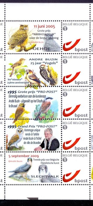 Belgien 2010 - '25 years of Birds of Buzin': 'Limited Edition' - hele ark med Duostamps - ZELDEN AANGEBODEN