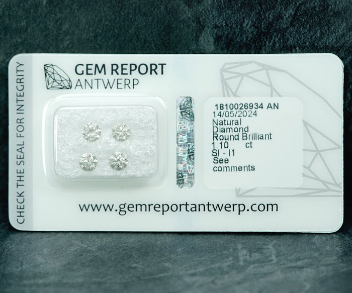 4 pcs Diamant  (Natur)  - 1.10 ct - I1, SI1 - Gem Report Antwerp (GRA)