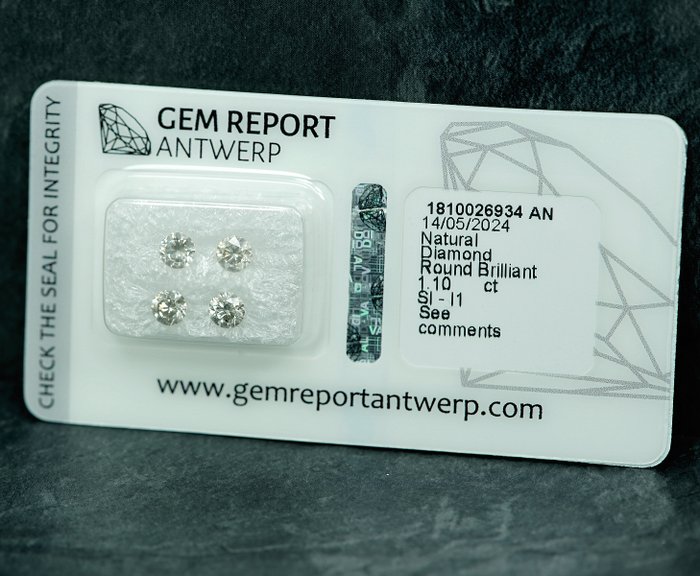 4 pcs Diamant  (Natur)  - 1.10 ct - I1, SI1 - Gem Report Antwerp (GRA)