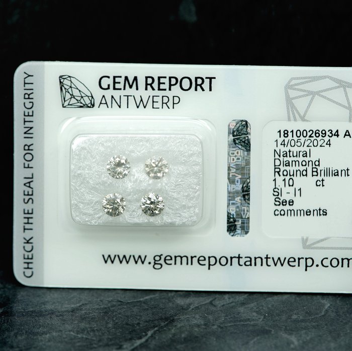 4 pcs Diamant  (Natur)  - 1.10 ct - I1, SI1 - Gem Report Antwerp (GRA)