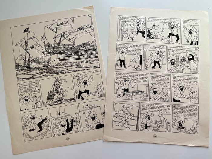 Tintin - Le Secret de la Licorne   - 2 pages en édition alternée - planches des  plus spectaculaires de l - 2 udskrifter