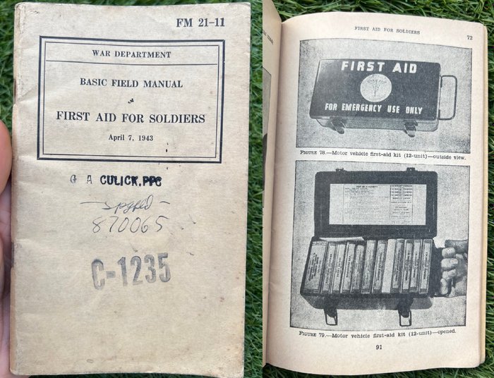 WW2 US Army Field Medic Handbook - First Aid Packets - Jeep Kits - Paratrooper Aid Kit - Combat Medic - named - 1943