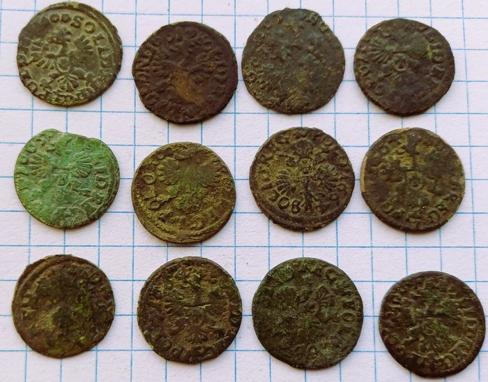 Polen Jan II Kazimir Vasa (1649-1668) A Lot of 12x Polish Solidi uncleaned with original patina  (Ingen mindstepris)