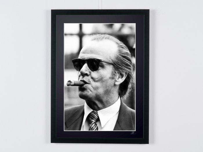 Jack Nicholson Portrait (with cigar) - Fine Art Photography - Luxury Wooden Framed 70X50 cm - Limited Edition Nr 05 of 30 - Serial ID 20501 - Original Certificate (COA), Hologram Logo Editor and QR Code - 100% New items.