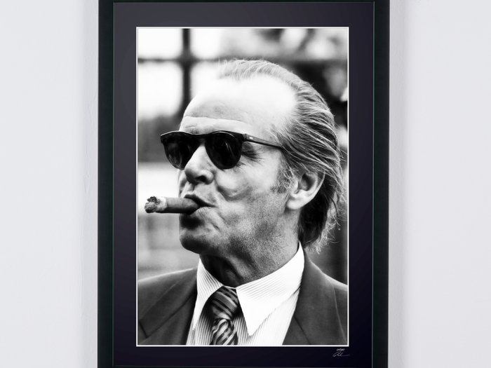 Jack Nicholson Portrait (with cigar) - Fine Art Photography - Luxury Wooden Framed 70X50 cm - Limited Edition Nr 05 of 30 - Serial ID 20501 - Original Certificate (COA), Hologram Logo Editor and QR Code - 100% New items.