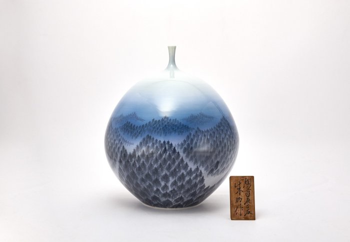 Vase - Stor Arita Ware Vase 'Morning 朝' af Fujii Shumei 藤井朱明 med original trææske - Japan