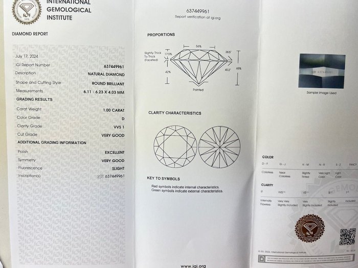 1 pcs Diamant  (Natur)  - 100 ct - Rund - D (farveløs) - VVS1 - International Gemological Institute (IGI)