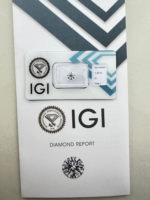 1 pcs Diamant  (Natur)  - 1.00 ct - Rund - D (farveløs) - VVS1 - International Gemological Institute (IGI)