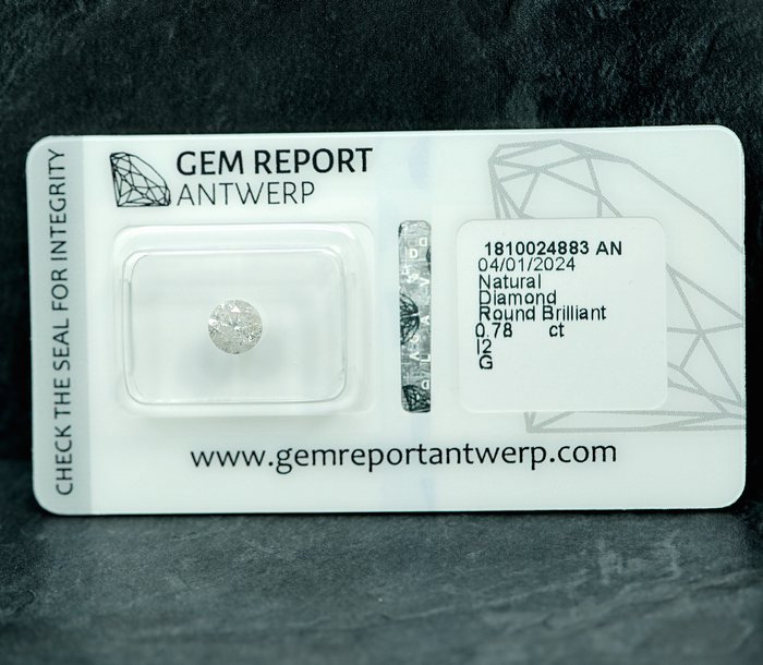 Ingen mindstepris - 1 pcs Diamant  (Natur)  - 078 ct - G - I2 - Gem Report Antwerp (GRA)