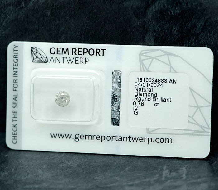 Ingen mindstepris - 1 pcs Diamant  (Natur)  - 078 ct - G - I2 - Gem Report Antwerp (GRA)